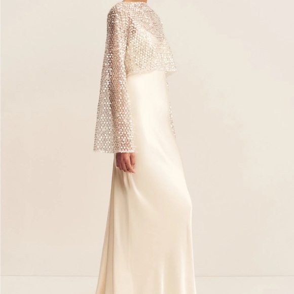 NWT Shona Joy Asteri Long Sleeve Sequin Crop Top in Silver Sz 0 - Picture 6 of 14